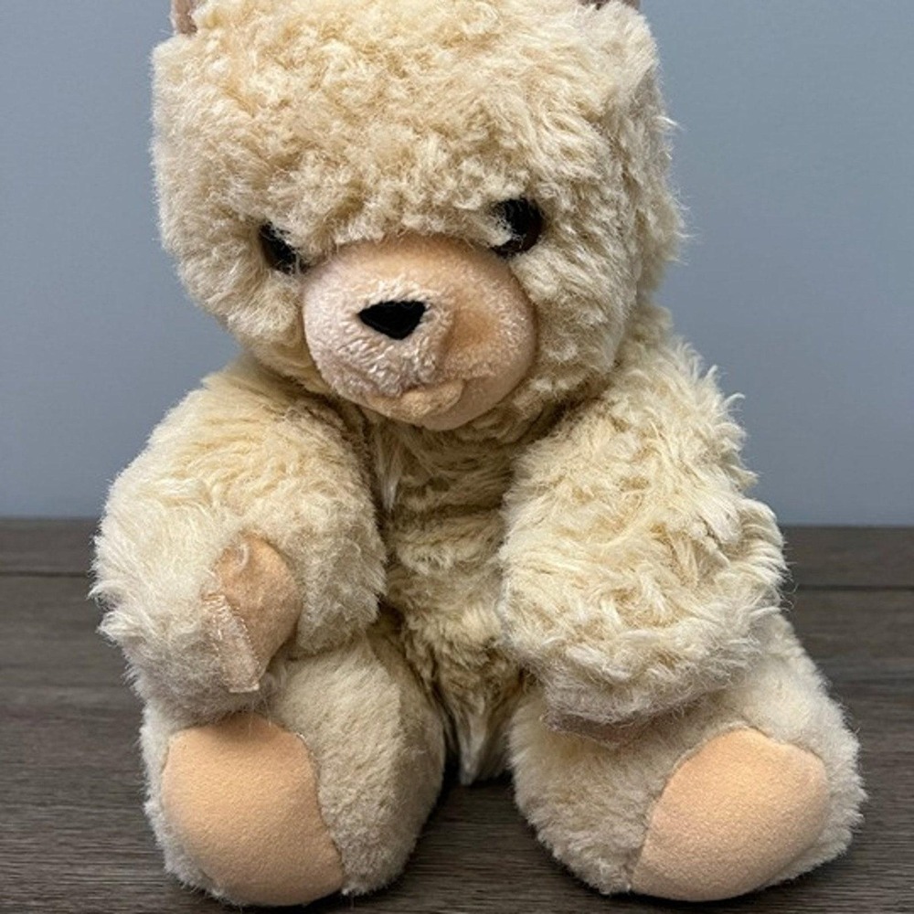 Vintage Tan Teddy Bear Plush Shaggy Stuffed Animal Toy
